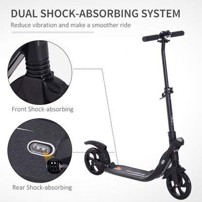 HOMCOM Folding Kick Scooter Hight-Adjustable Urban Scooter w/ Rear Brake, Double Shock Absorption System & 2 Big Wheels, For 14+ Teens Adult, Black 