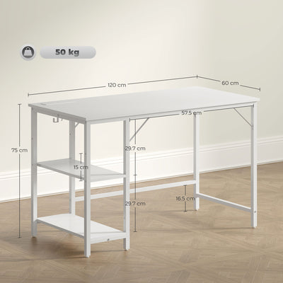 HOMCOM 120 x 60 cm Computer Desk with Power Outlets and Reversible Shelves - White 