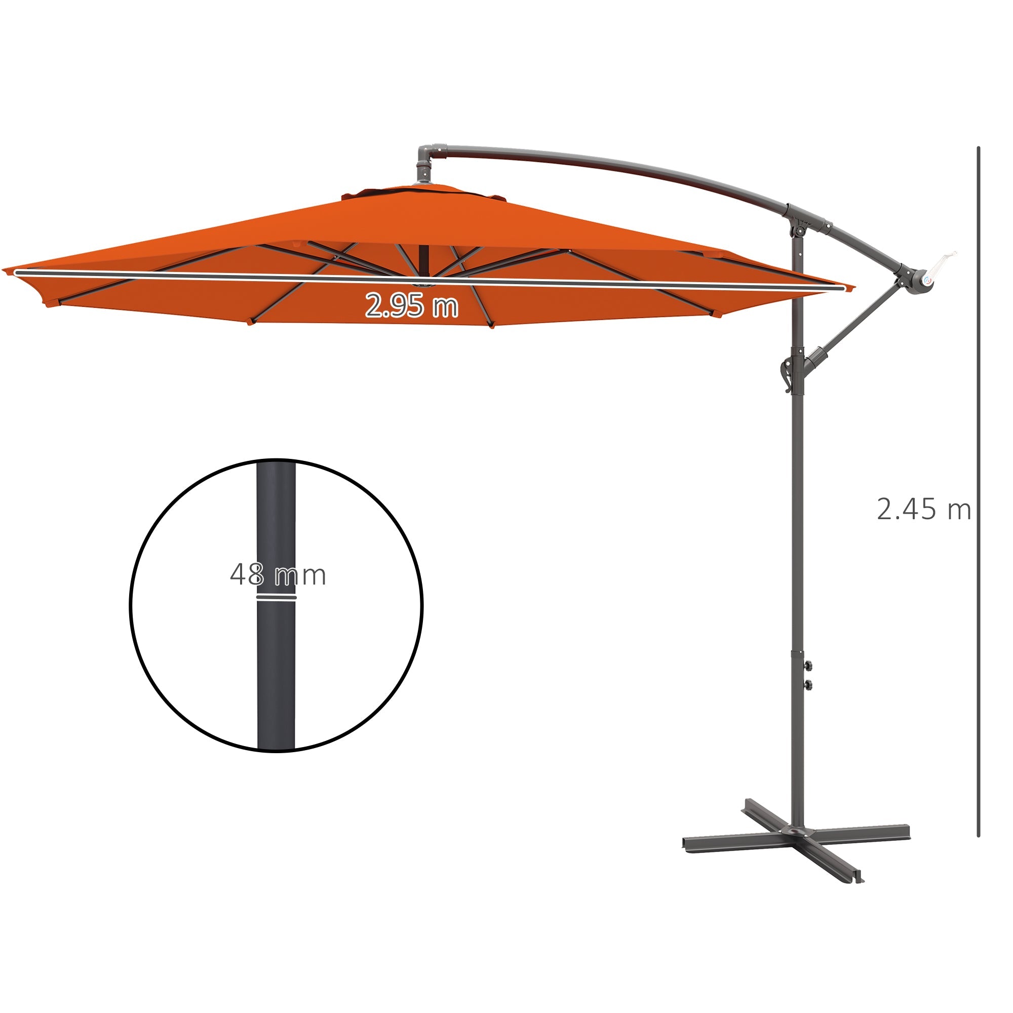 Outsunny 2.45m Overhanging Cantilever Parasol, with Cross Base - Orange 