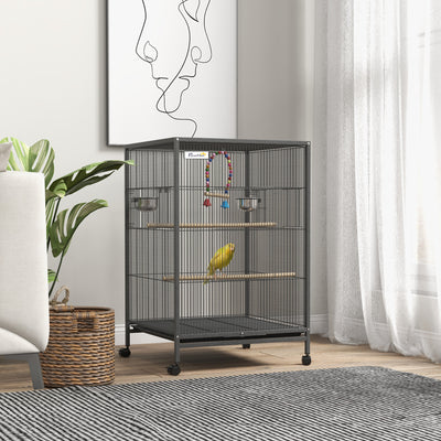 PawHut Bird Cage, Budgie Cage, with Rolling Stand, for Small Birds - Grey 
