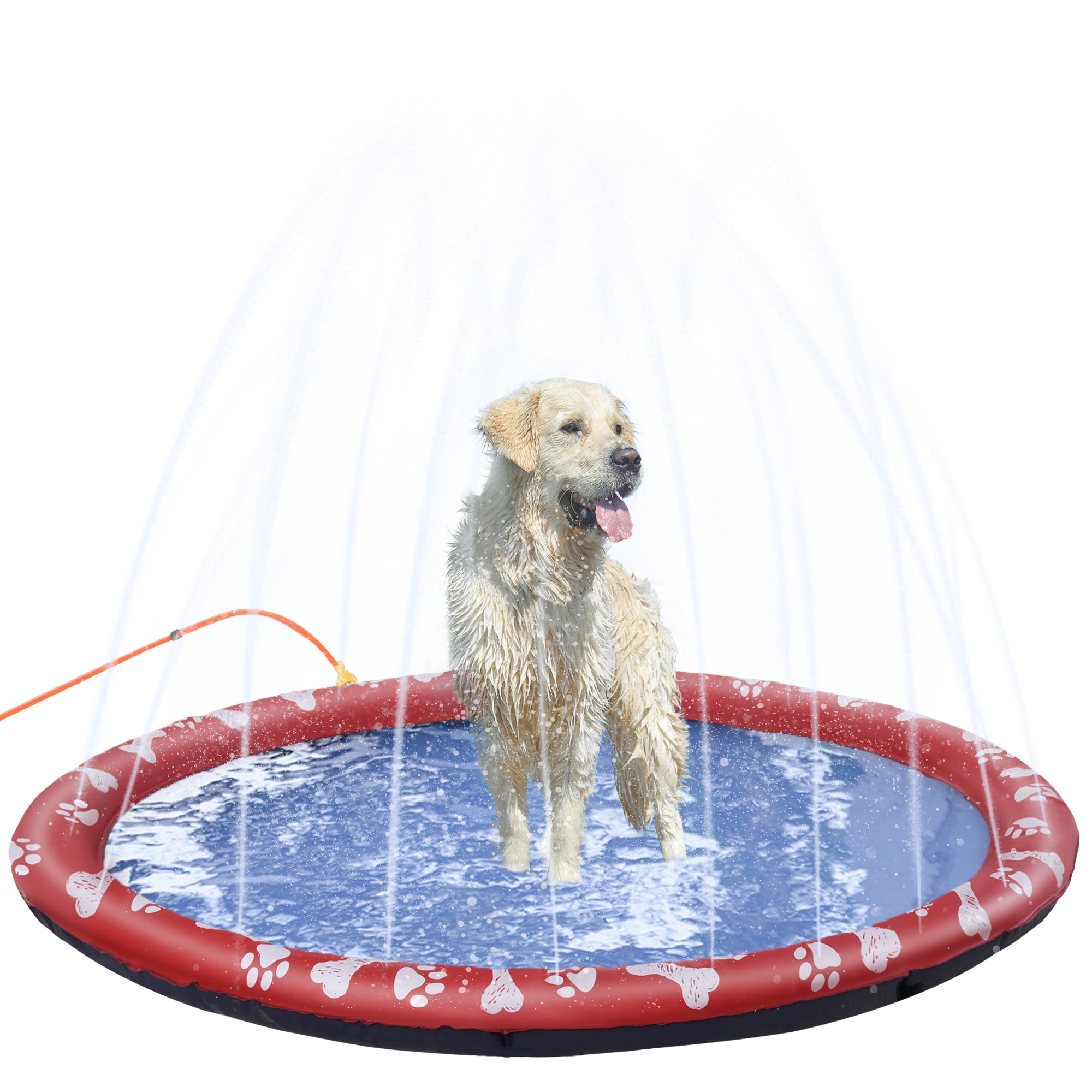PawHut 170cm Splash Pad Sprinkler for Pets Dog Bath Pool Water Game Mat Toy Non-slip Outdoor Backyard Red 