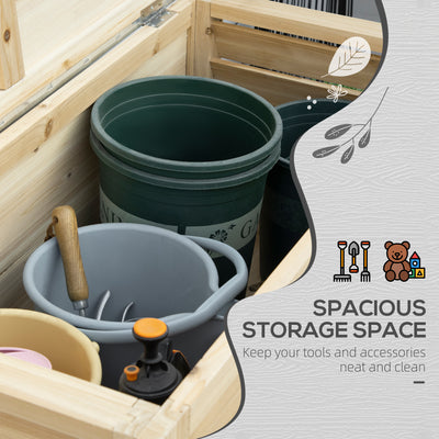 Outsunny 155L Outdoor Storage Box with Metal Top and Shutter Walls, Wooden Outside Tool organiser Container, for Garden, terrace 