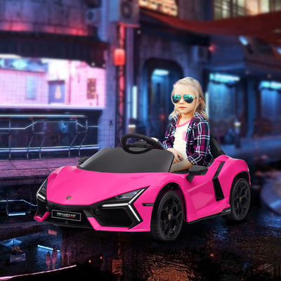 AIYAPLAY Lamborghini Revuelto Licensed 12V Ride on Car w/ Butterfly Doors, Transport Wheels, Suspension, Remote Control, Pink 