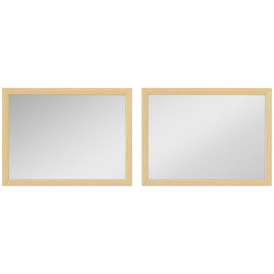 HOMCOM Wall Bathroom Mirror, 30 x 40 cm Wall-Mounted Mirror for Living Room, Bedroom, Hallway, Set of 2, Natural 