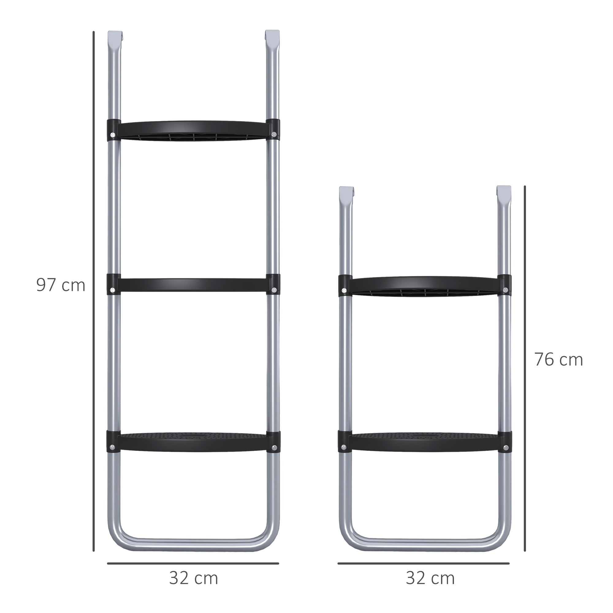 SPORTNOW Galvanised Steel Trampoline Ladder, 2 Steps/3 Steps Outdoor Trampoline Accessories for 6ft, 8ft, 10ft, 12ft, 13ft, 14ft, 16ft Trampoline, 97L x 32Wcm, Silver Tone 
