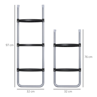 SPORTNOW Galvanised Steel Trampoline Ladder, 2 Steps/3 Steps Outdoor Trampoline Accessories for 6ft, 8ft, 10ft, 12ft, 13ft, 14ft, 16ft Trampoline, 97L x 32Wcm, Silver Tone 