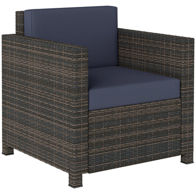 Outsunny PE Rattan Garden Armchair with Cushion - Mixed Brown/Navy Blue 