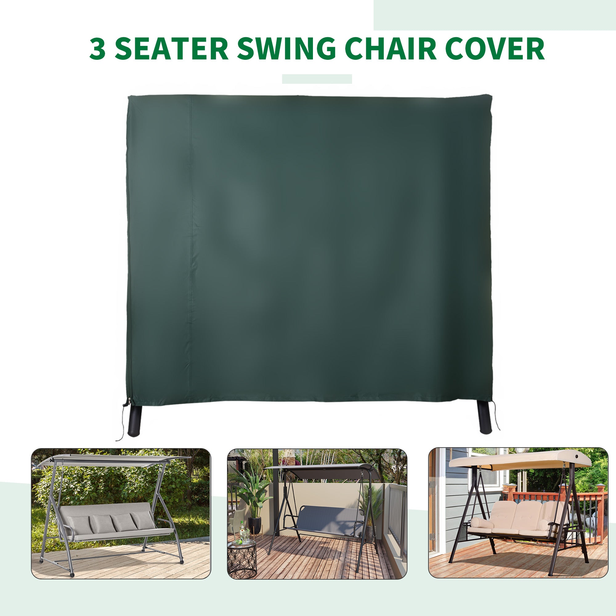 Outsunny 205 x 124cm Three-Seater Swing Chair Protective Cover Deep Green 