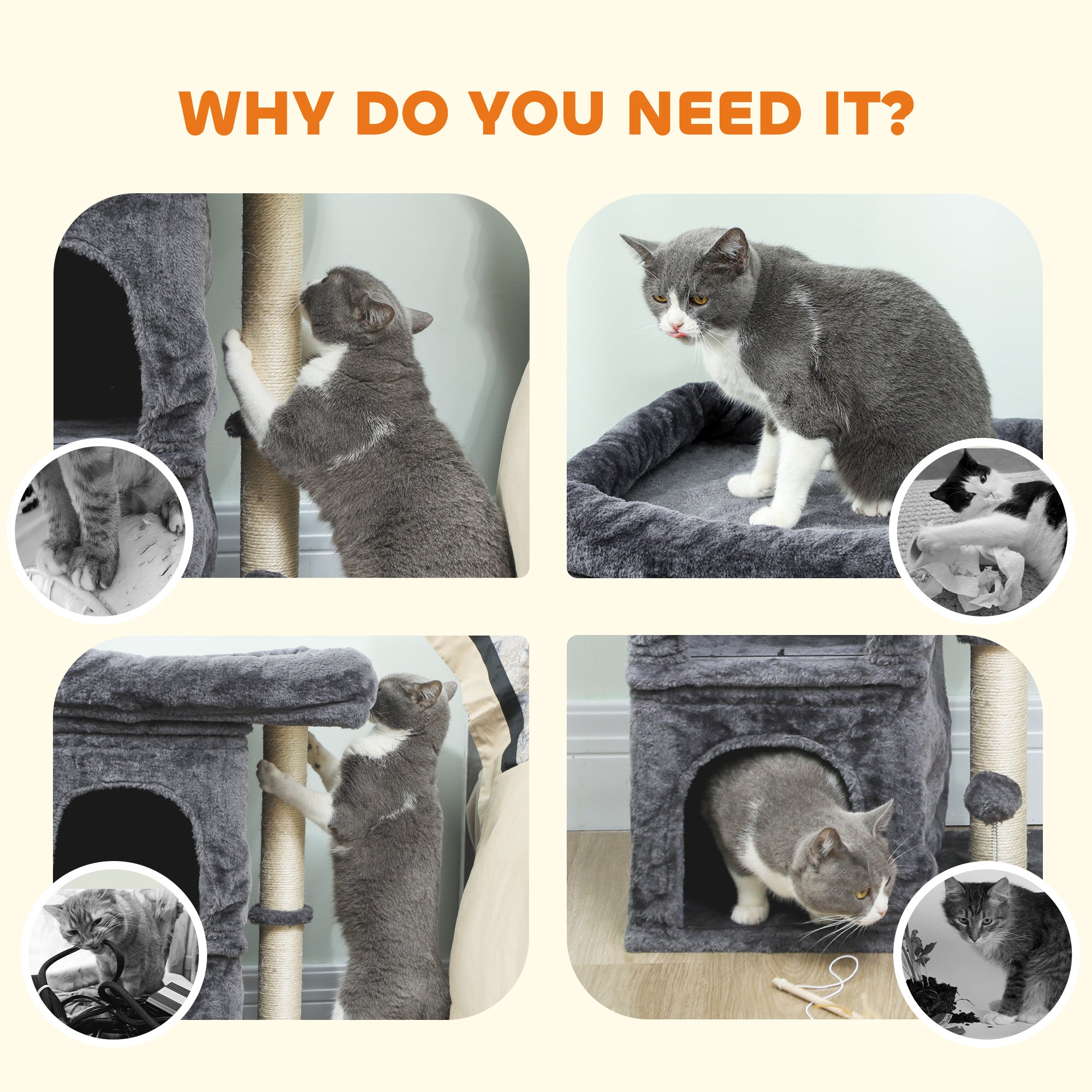 PawHut 66 cm Small Cat Tree for Large Cats, Cat Tower w/ Large Top Perch, 2 Condos, Sisal Scratching Post, Toy Ball, Dark Grey 