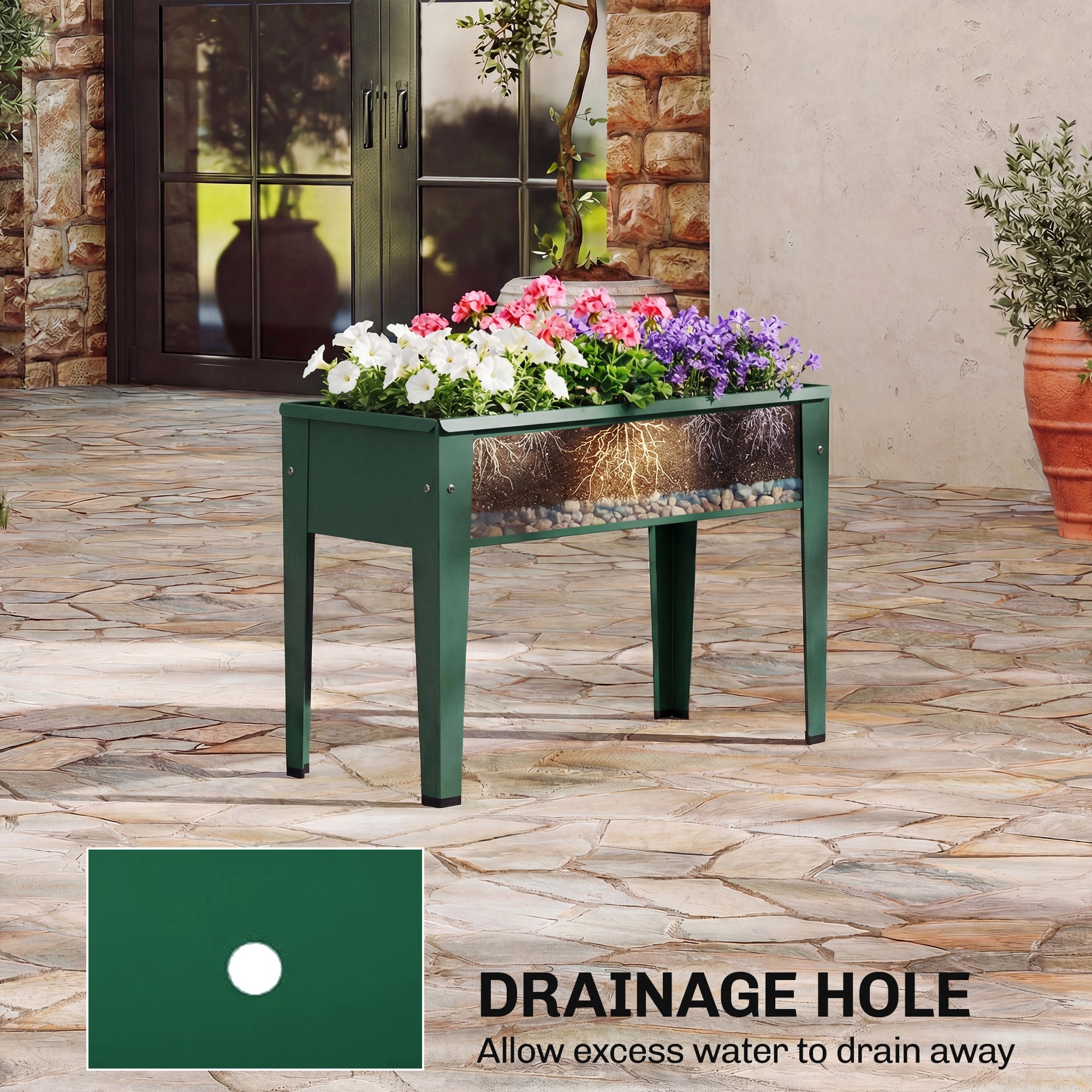 Outsunny Raised Planter, Metal Raised Garden Bed on Legs with Drainage Hole and Foot Covers, Green 