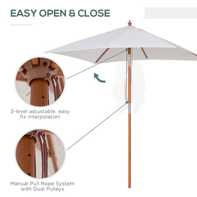 Outsunny 2m x 1.5m Garden Parasol Umbrella with Tilting Sunshade Canopy, Outdoor Market Table Umbrella with Wood and Bamboo Frame, Cream White 