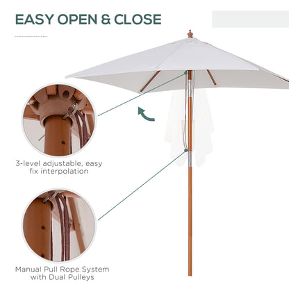 Outsunny 2m x 1.5m Garden Parasol Umbrella with Tilting Sunshade Canopy, Outdoor Market Table Umbrella with Wood and Bamboo Frame, Cream White 