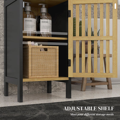 HOMCOM Bamboo-Blend Retro Cut-Out Bathroom Storage Unit, with Cupboard 