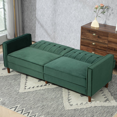 HOMCOM Velvet-Feel Three-Seater Sofa Bed - Green 