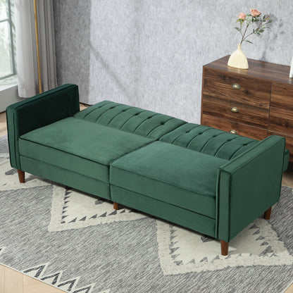 HOMCOM Velvet-Feel Three-Seater Sofa Bed - Green 