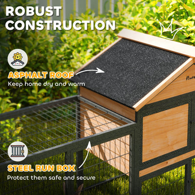 PawHut Wooden Rabbit Hutch Outdoor with Steel Run, Wooden Guinea Pig Cage with Removable Plastic Tray, Asphalt Roof, Ramp 