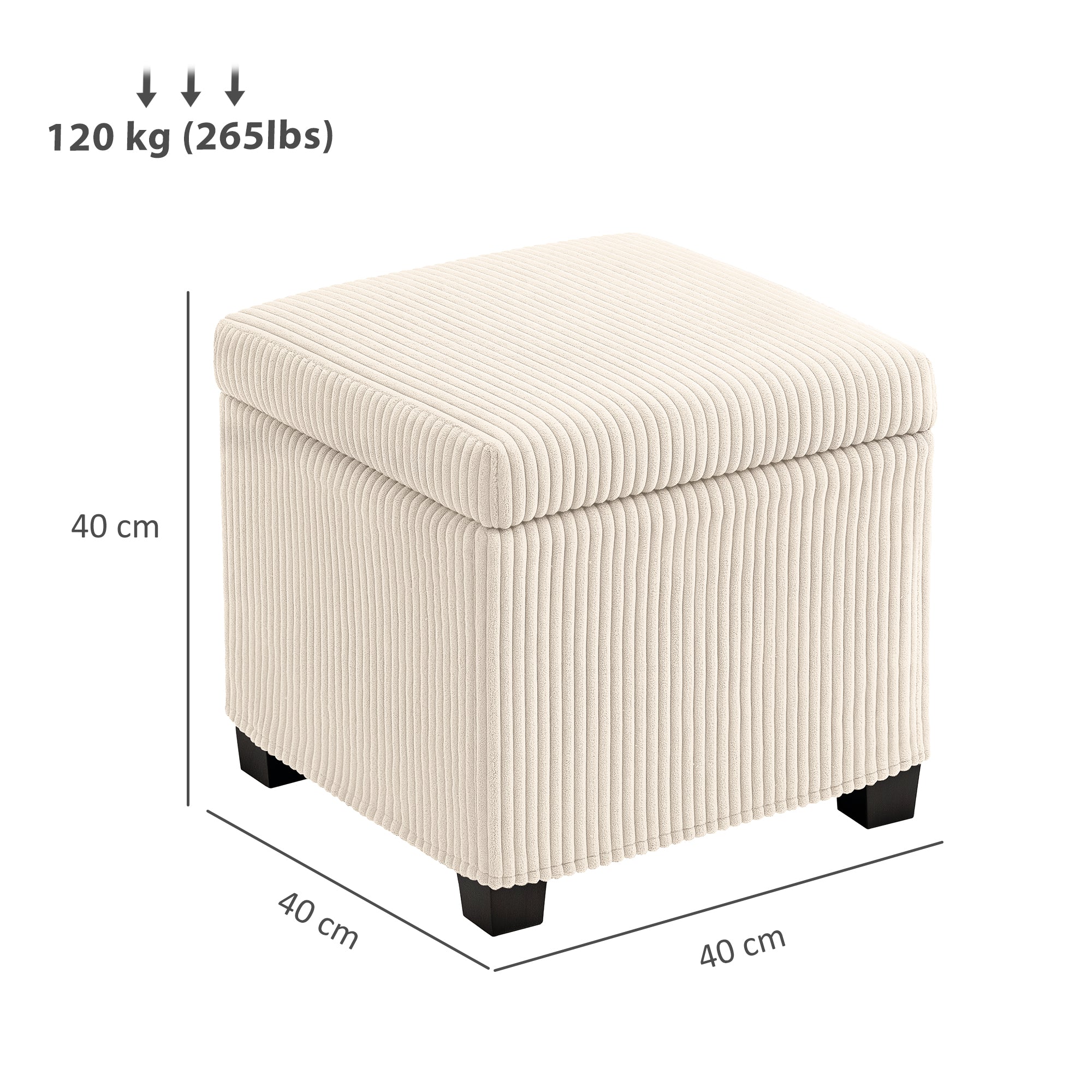 HOMCOM Storage Ottoman Bench, Corduroy Footstool with Removable Lid and Legs, 40cm Storage Chest Box for Living Room, Bedroom, Hallway, Beige 