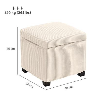 HOMCOM Storage Ottoman Bench, Corduroy Footstool with Removable Lid and Legs, 40cm Storage Chest Box for Living Room, Bedroom, Hallway, Beige 