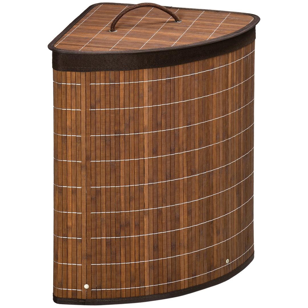 HOMCOM Bamboo Laundry Basket with Lid, 55 Litres Laundry Hamper with Removable Washable Lining,  Corner Washing Baskets, 38 x 38 x 57cm, Brown 