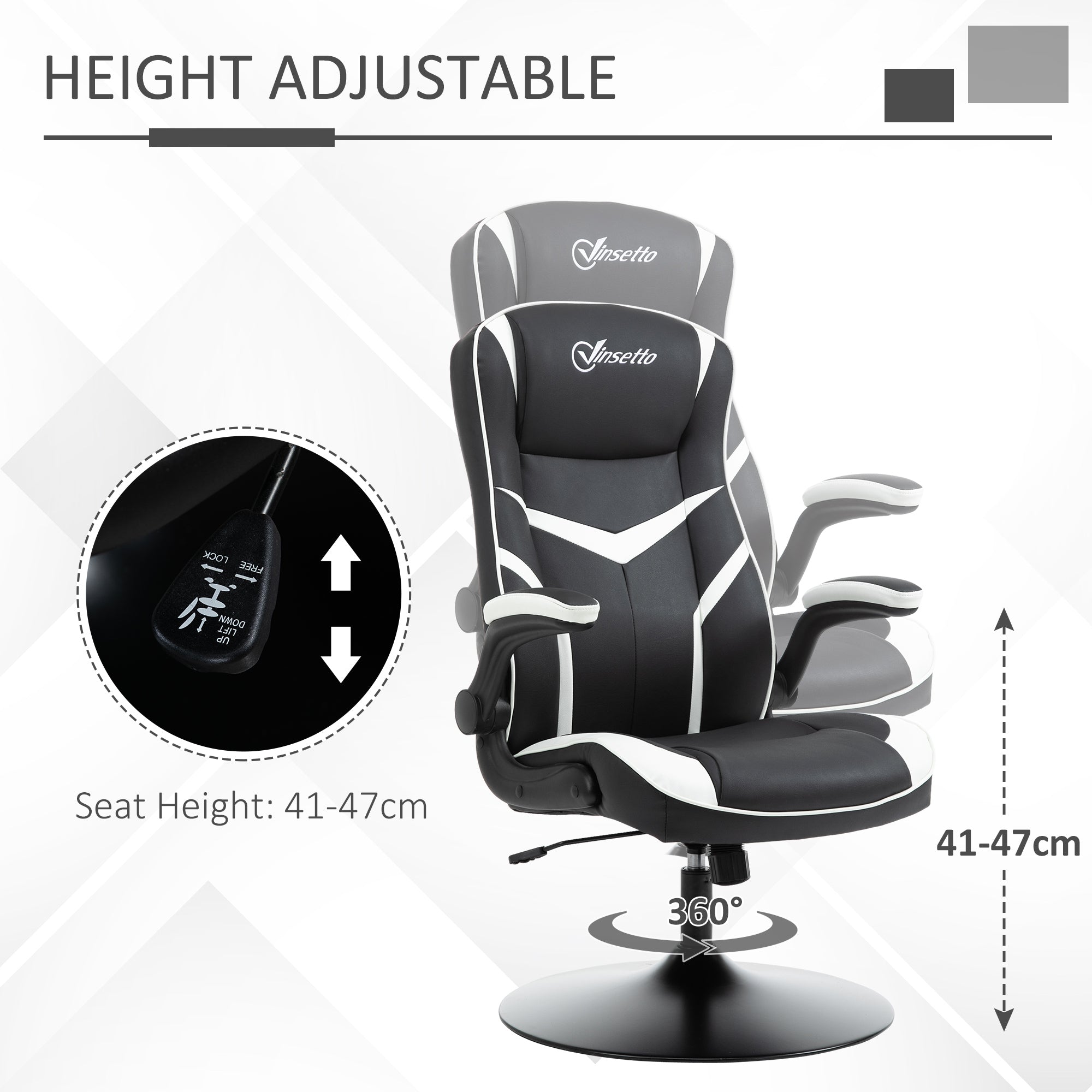 Vinsetto Gaming Chair Ergonomic Computer Chair with Adjustable Height Pedestal Base, Home Office Desk Chair PVC Leather Exclusive Swivel Chair Black 