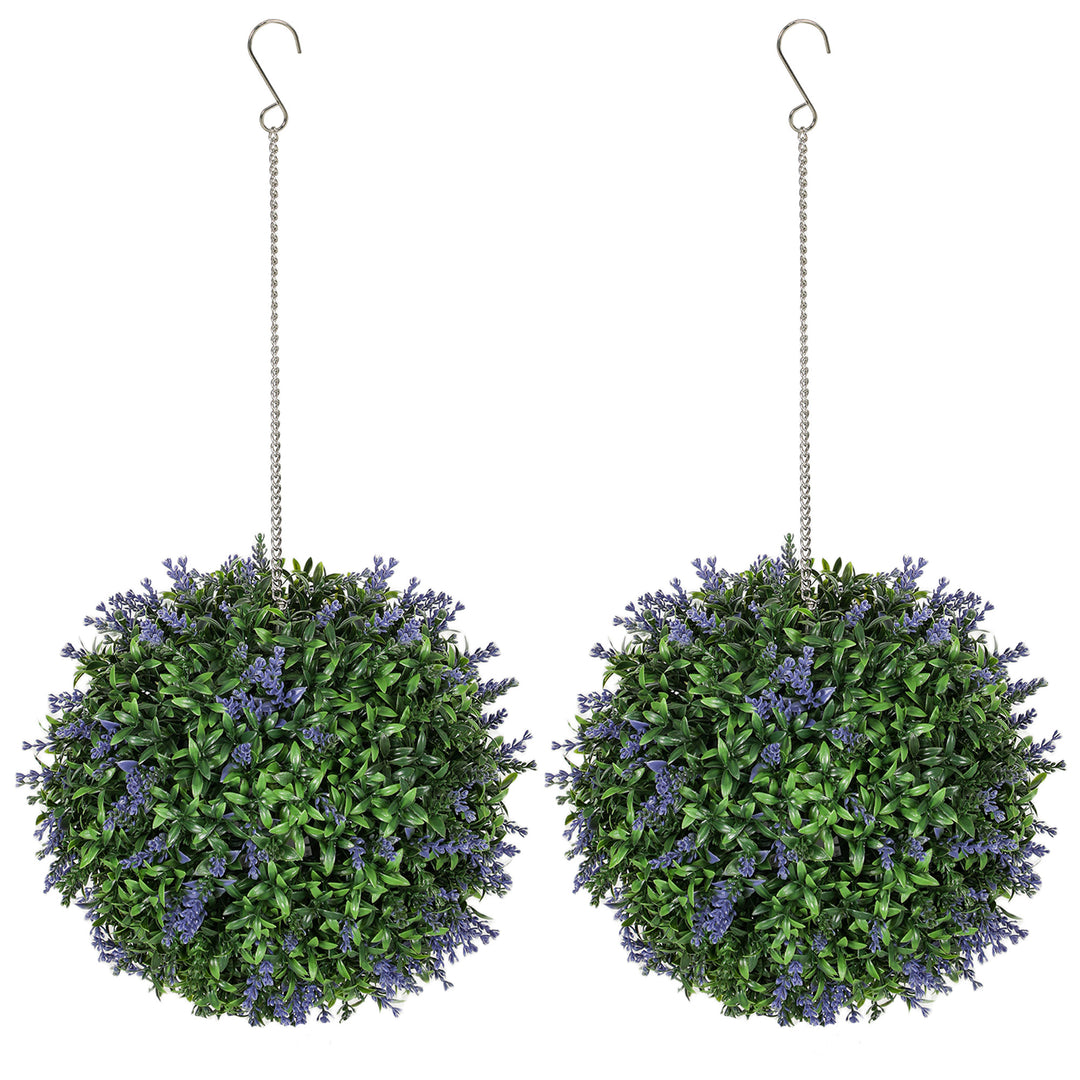 HOMCOM Set of 2 Artificial Plant Topiary Balls, UV-protected Fake Decorative Plants, Faux Plants for Home Indoor Outdoor Decor, 27cm, Purple 