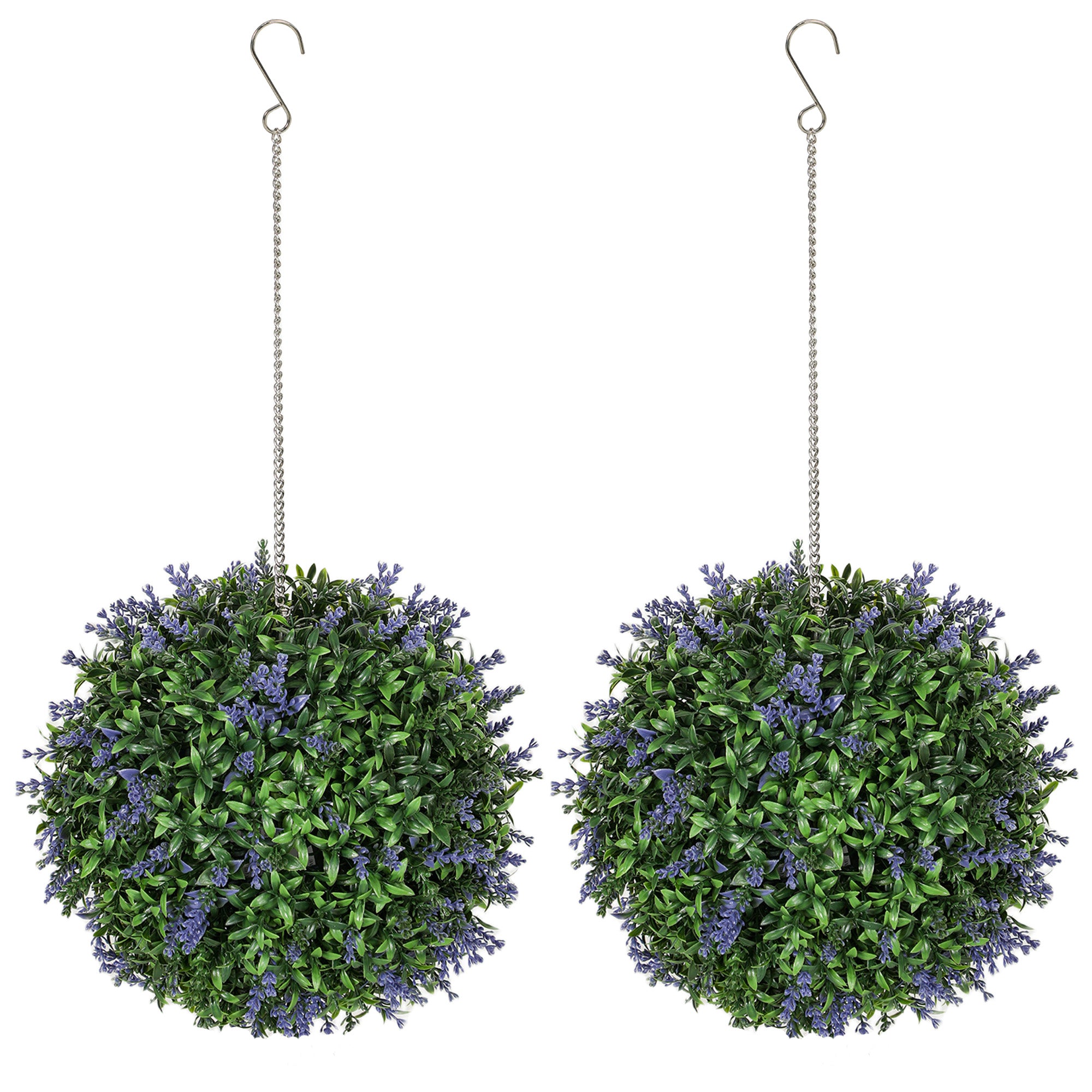HOMCOM Set of 2 Artificial Plant Topiary Balls, UV-protected Fake Decorative Plants, Faux Plants for Home Indoor Outdoor Decor, 27cm, Purple 