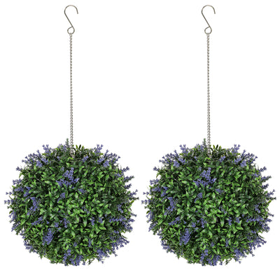 HOMCOM Set of 2 Artificial Plant Topiary Balls, UV-protected Fake Decorative Plants, Faux Plants for Home Indoor Outdoor Decor, 27cm, Purple 