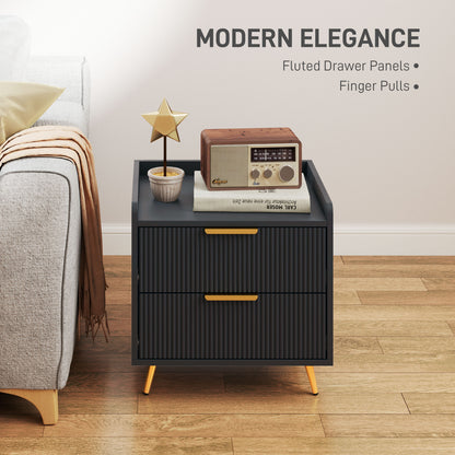 HOMCOM Elegant Two-Drawer Bedside Table Set of 2 - Black