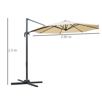 Outsunny Round Umbrella Parasol W/ Tilt 360° Rotation and Hand Crank Cross Base-Beige 