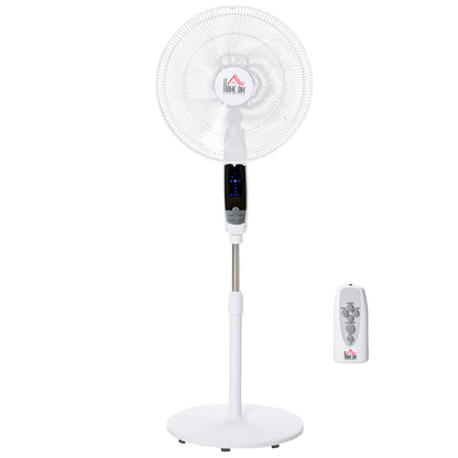 HOMCOM 16'' Pedestal Stand Fan, 3 Speed 3 Mode, 85° Oscillation, LED Panel, 3M Remote Controller, Height Adjustable for Living Room, Bedroom, Garage, Office, Black and White 