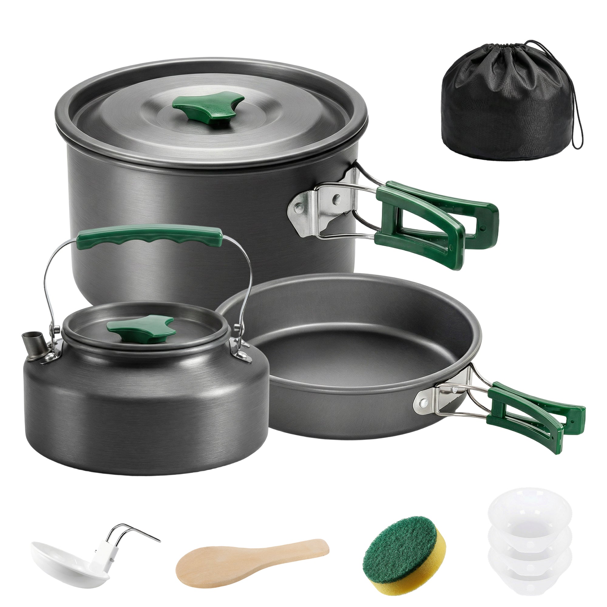 Outsunny Camping Cookware Set for 2-3 People, Ultralight Aluminium Camping Cooking Kit with Anti-Scald Handles, Grey 
