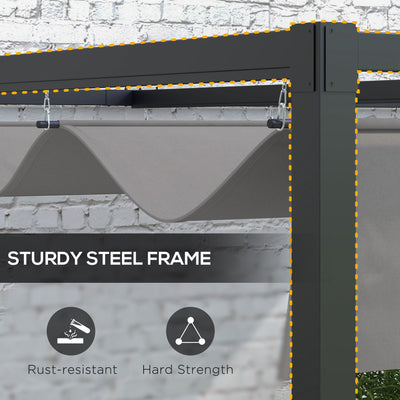 Outsunny 2 x 3(m) Lean To Steel Pergola, with Moving Fabric Canopy - Dark Grey 