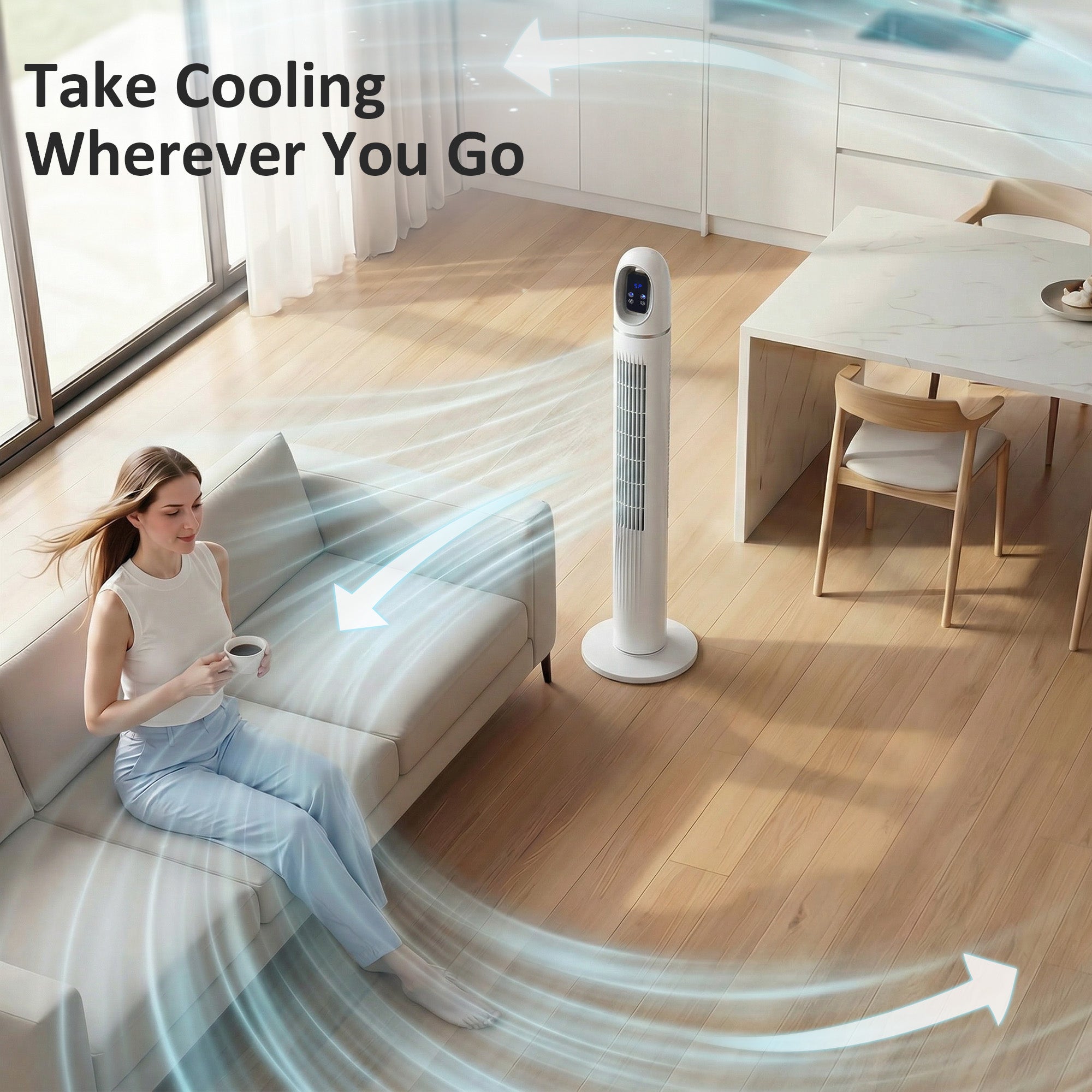 HOMCOM Tower Fan for Bedroom, Standing Floor Fan with Oscillating, 3 Modes, 3 Speeds, 24 Hour Timer, White 