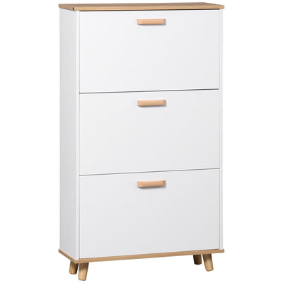 HOMCOM Narrow Shoe Cabinet, Slim Shoe Storage Cabinet with 3 Flip Drawers and Adjustable Shelves, 12 Pair of Shoes Organizer for Hallway, Entryway, White 