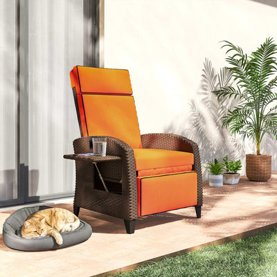 Outsunny Garden Recliner with Cushion, Outdoor Recliner Chair with Adjustable Backrest & Footrest, Side Tray, Orange 