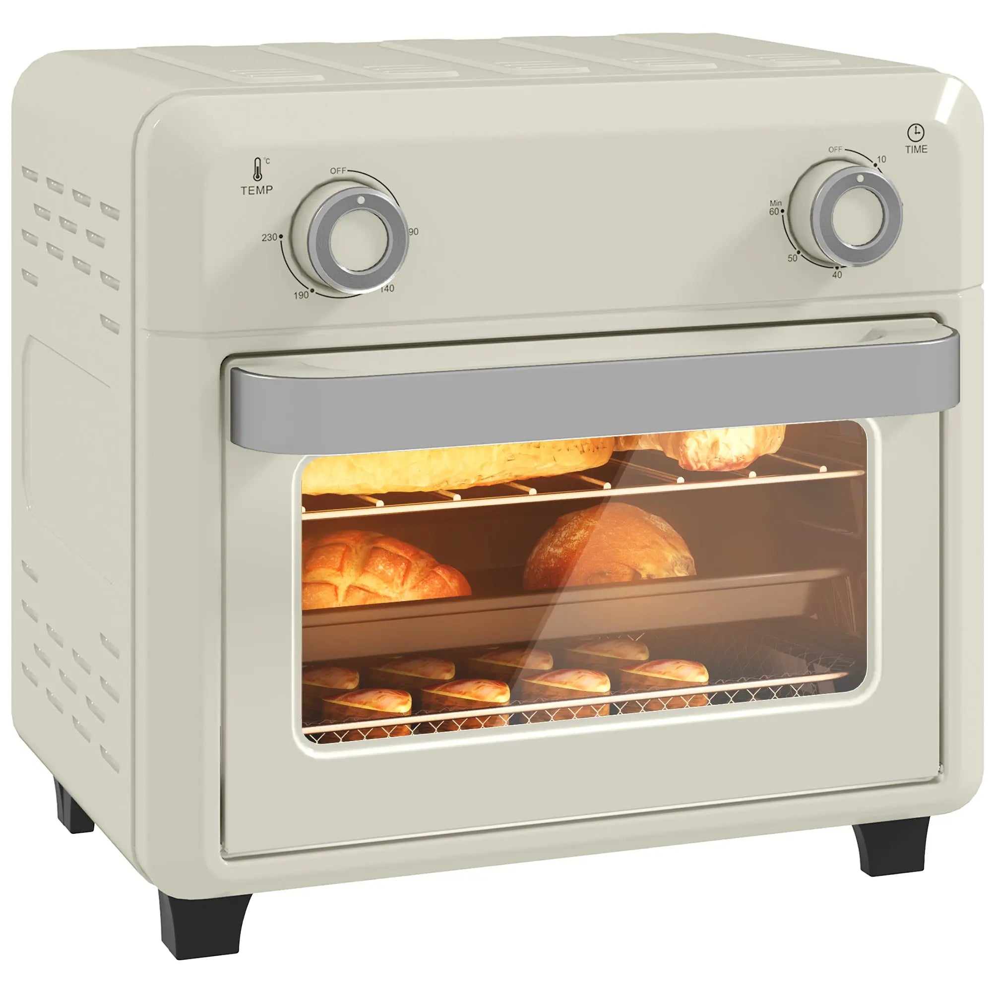 HOMCOM 10L Air Fryer Oven, Mini Oven, Oil Free Cooking, Grill, Roast, Bake, with Adjustable Temperature, Timer, Dishwasher Safe, 1000W, Cream White 