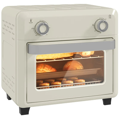 HOMCOM 10L Air Fryer Oven, Mini Oven, Oil Free Cooking, Grill, Roast, Bake, with Adjustable Temperature, Timer, Dishwasher Safe, 1000W, Cream White 