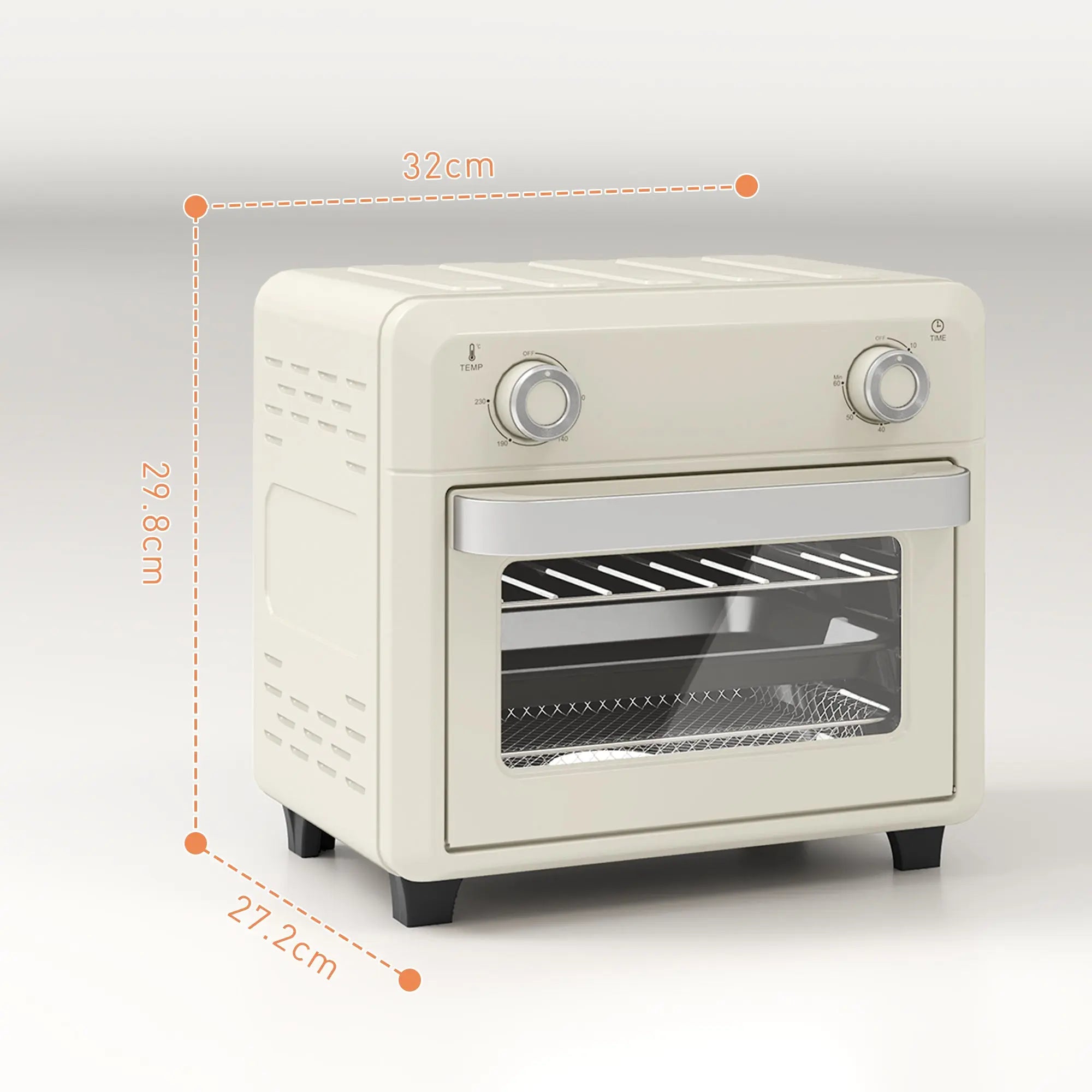 HOMCOM 10L Air Fryer Oven, Mini Oven, Oil Free Cooking, Grill, Roast, Bake, with Adjustable Temperature, Timer, Dishwasher Safe, 1000W, Cream White 