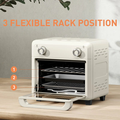 HOMCOM 10L Air Fryer Oven, Mini Oven, Oil Free Cooking, Grill, Roast, Bake, with Adjustable Temperature, Timer, Dishwasher Safe, 1000W, Cream White 