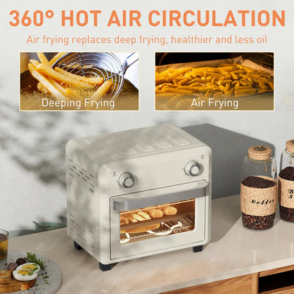 HOMCOM 10L Air Fryer Oven, Mini Oven, Oil Free Cooking, Grill, Roast, Bake, with Adjustable Temperature, Timer, Dishwasher Safe, 1000W, Cream White 