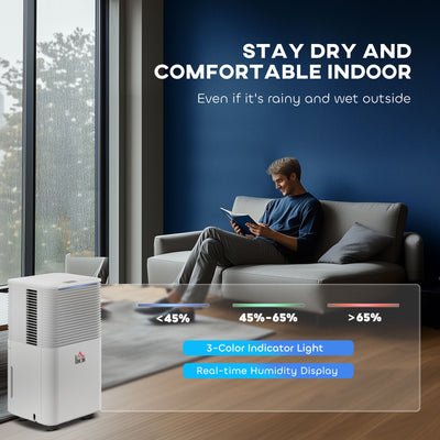 HOMCOM 10L/Day 2000ML Portable Quiet Dehumidifier for Home Laundry Room Bedroom Basement, Electric Moisture Air De-Humidifier with 3 Modes 