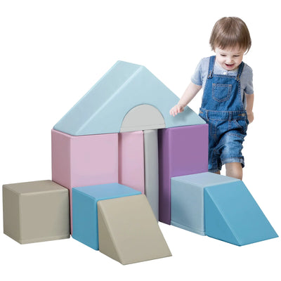 HOMCOM 11-Piece Soft Play Set Kids Foam Blocks, Toys for Climb and Crawl, Blue 