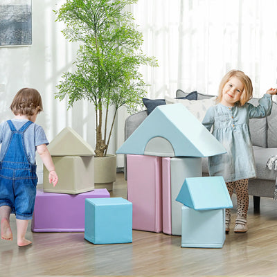 HOMCOM 11-Piece Soft Play Set Kids Foam Blocks, Toys for Climb and Crawl, Blue 