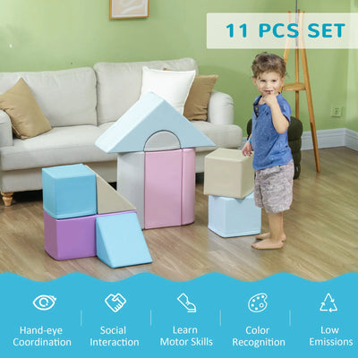 HOMCOM 11-Piece Soft Play Set Kids Foam Blocks, Toys for Climb and Crawl, Blue 