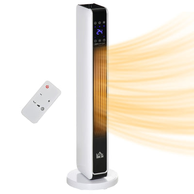 HOMCOM 1100W/2200W Space Heater with 65° Oscillation & 8-Hour Timer and Overheat & Tip Over Protection, Room Heater with 2 Heat and Fan for Bedroom, 29 inch 