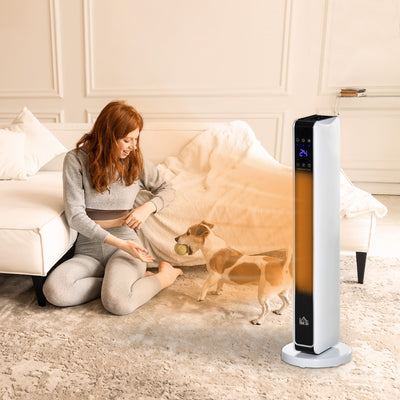 HOMCOM 1100W/2200W Space Heater with 65° Oscillation & 8-Hour Timer and Overheat & Tip Over Protection, Room Heater with 2 Heat and Fan for Bedroom, 29 inch 