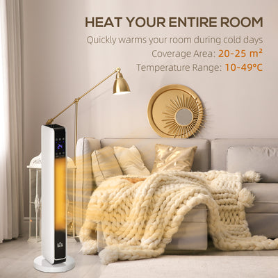 HOMCOM 1100W/2200W Space Heater with 65° Oscillation & 8-Hour Timer and Overheat & Tip Over Protection, Room Heater with 2 Heat and Fan for Bedroom, 29 inch 