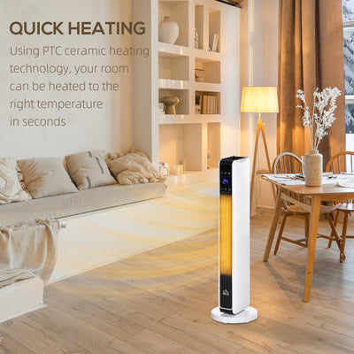 HOMCOM 1100W/2200W Space Heater with 65° Oscillation & 8-Hour Timer and Overheat & Tip Over Protection, Room Heater with 2 Heat and Fan for Bedroom, 29 inch 