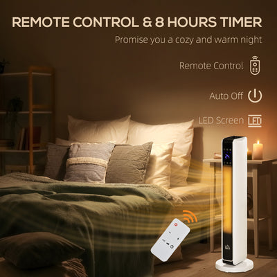 HOMCOM 1100W/2200W Space Heater with 65° Oscillation & 8-Hour Timer and Overheat & Tip Over Protection, Room Heater with 2 Heat and Fan for Bedroom, 29 inch 