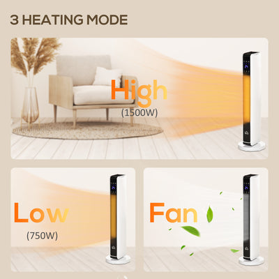 HOMCOM 1100W/2200W Space Heater with 65° Oscillation & 8-Hour Timer and Overheat & Tip Over Protection, Room Heater with 2 Heat and Fan for Bedroom, 29 inch 